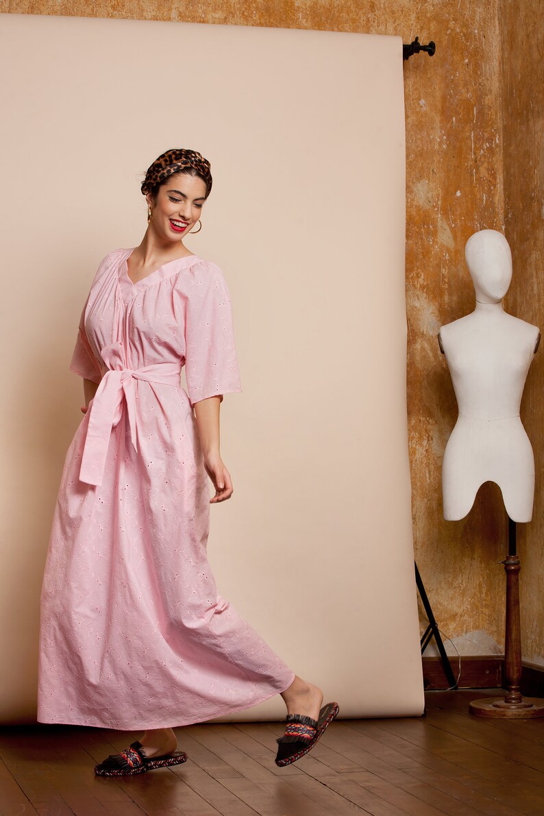 Pink Cotton Maxi Dress Pink Maxi Dress Cotton Belt Dress Etsy