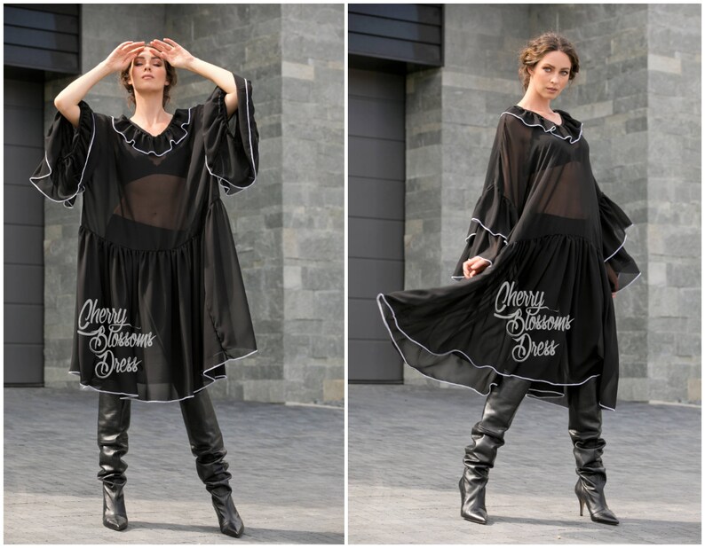 see through ruffle dress