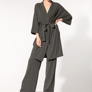 Handmade Viscose Knit Set of Wide Leg Pants and Kimono Robe, Loungewear Two Piece Set, Unisex Clothing image 6