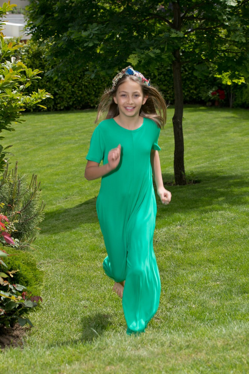 Combinaison à manches courtes pour fille, vêtements pour adolescents, combinaison confortable pour enfant, loose fit global, vêtements pour enfants, vêtements colorés pour filles image 2