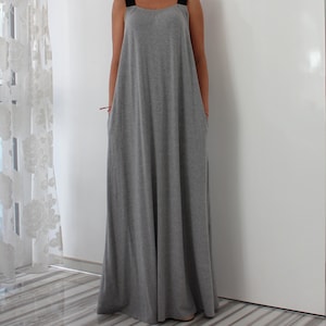 Summer Dress, Wide Strap Maxi Dress in Gray, Summer Maxi Dress, Day Dress For Summer, Open Back Dress, Plus Size Maxi Dress image 4