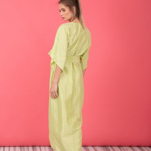 Robe taffeta vert pastel, robe kimono à manches larges, robe midi wrap, robe tulipe avec ceinture image 6
