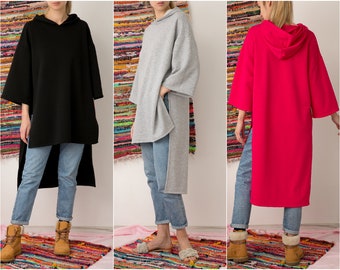 Grauer Hoodie, Grauer Oversized Hoodie, Oversized Sweatshirt, Hoodie Damen, Maxi Sweatshirt, Kapuzenpullover, Kapuzenpullover, Großer Kapuzenpullover