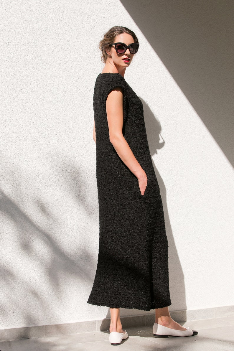 Sale Dress, Black Knitted Dress, Knitted Sweater Dress, Black Jumper Dress, Knit Sweater Dress, Short Sleeve Knitted Dress, Minimalist Dress image 1