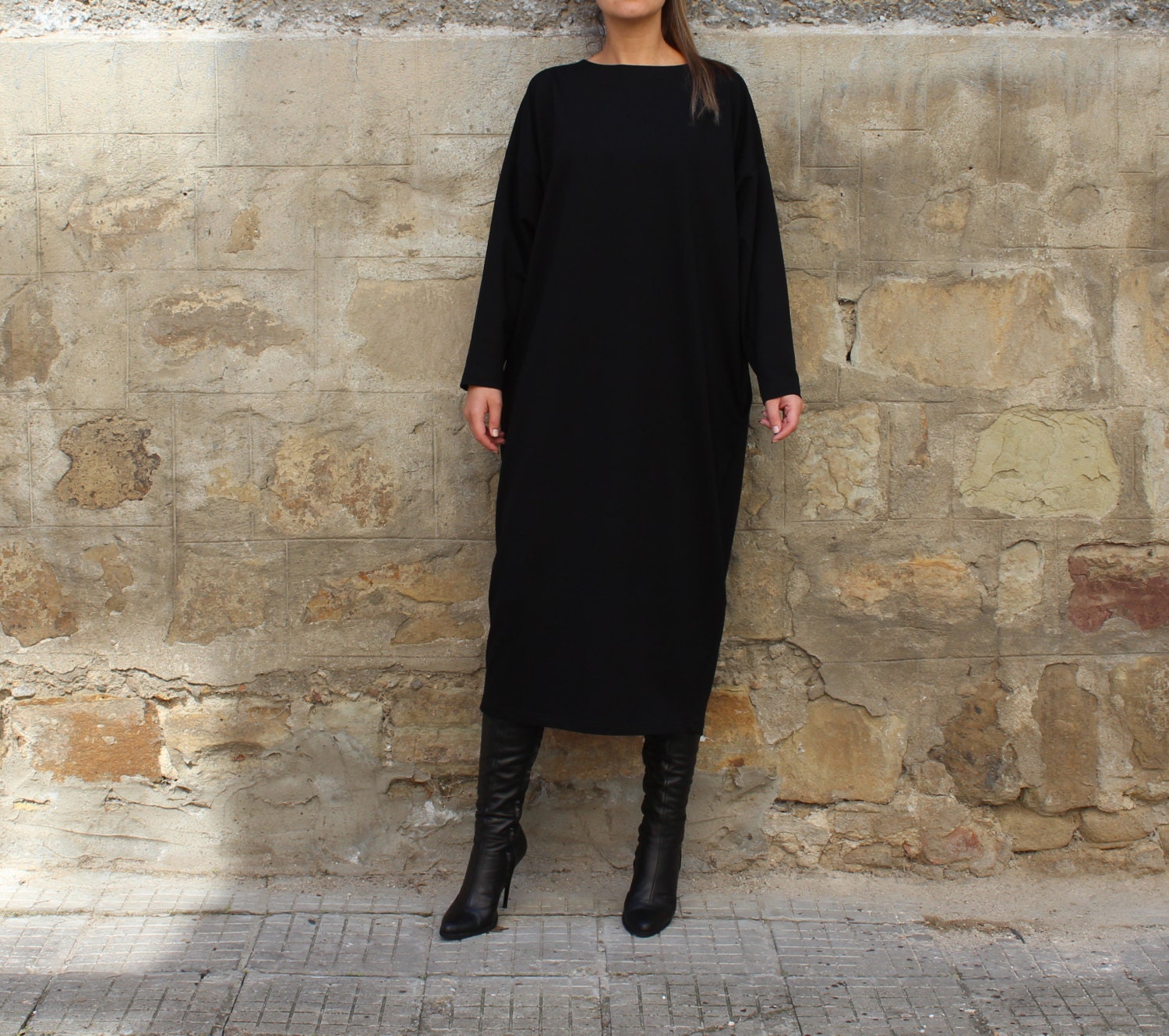 Plus Size Black Winter Maxi Dress Plus Size Clothing - Etsy