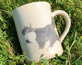 Hand Painted Cats Mug: Handmade Ceramic Coffee Cup