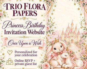 Website für Einladungen zum Prinzessinnengeburtstag mit RSVP | Personalisierte digitale Einladung & private Gästeliste