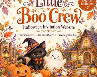 Website für Halloween-Einladungen für Kinder mit RSVP | Personalisierte digitale Partyeinladung für die Little Boo Crew