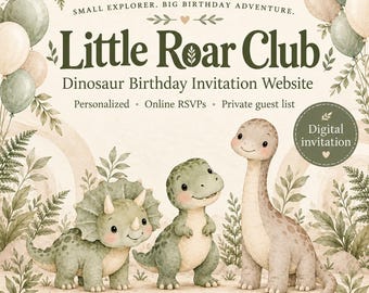 Einladungswebsite für Dinosaurier-Geburtstagsfeiern mit RSVP | Personalisierte digitale Einladung zur Dino-Party für Kinder