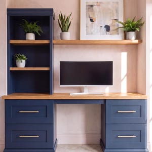 3-in-1 DIY Large Computer Desk Plans PDF | Home Office Workstation Desk with Storage Hutch & Drawers | Woodworking Plan