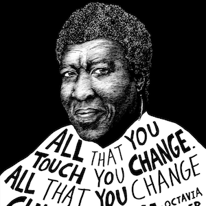 Octavia Butler Portrait Art Print: Pen & Marker Illustration (12x16)