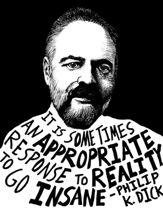 Philip K. Dick Portrait Art Print: Signed Pen & Marker Illustration (12x16)