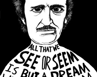 Edgar Allan Poe Art Print: Author Portrait & Quote (12x16)