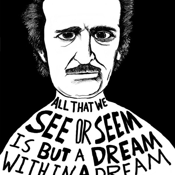 Edgar Allan Poe Art Print: Author Portrait & Quote (12x16)