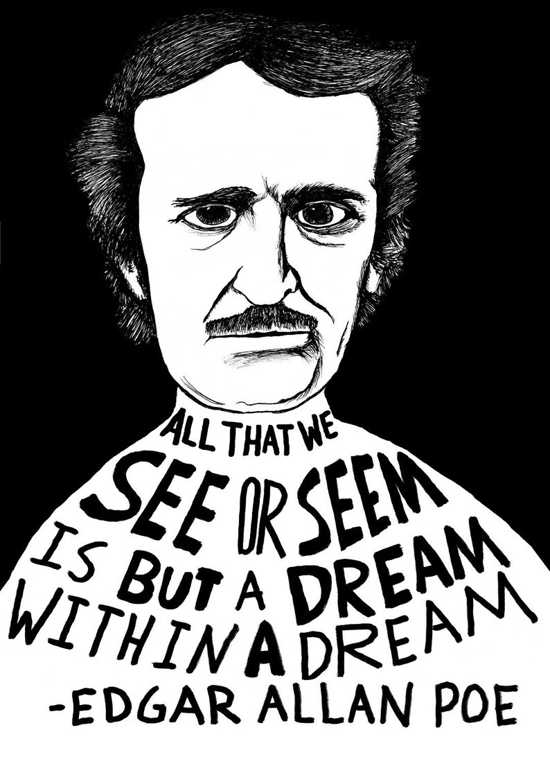 Edgar Allan Poe Author Portrait & Quote 12x16 Art Print for Classrooms, Libraries and Book Lovers image 1