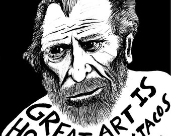 Charles Bukowski - Author Portrait & Quote - 12x16 Art Print for Classrooms, Libraries and Book Lovers