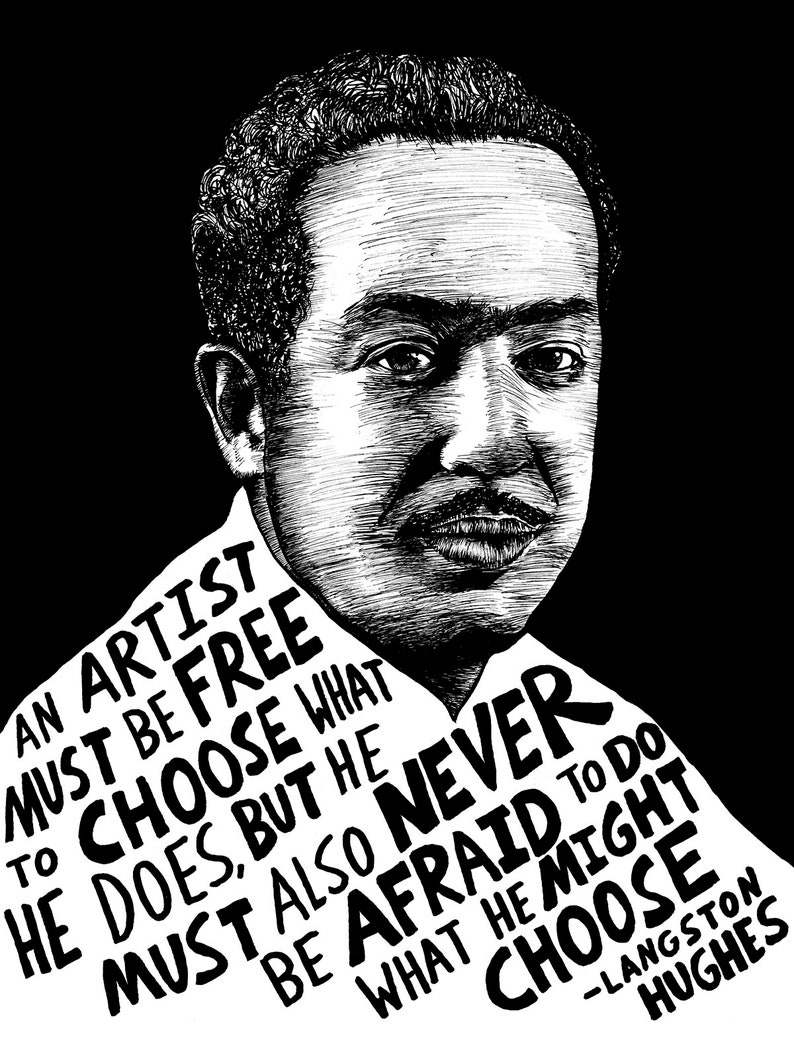 Langston Hughes Author Portrait & Quote 12x16 Art Print for Classrooms, Libraries and Book Lovers image 1