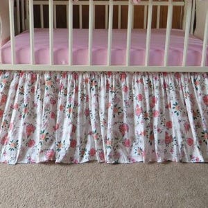 Ivory Pink Floral Paisley Silk Crib Dust Ruffle, Nursery Silk Crib Bedding, Silk Dust Ruffle, Gold Pink Teal Silk Princess, Vintage, Regal