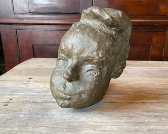 Bronze Sculpture, Yeshiva Boy Mene-Katz, Vintage Gestural Head Casting, 20th C. Art