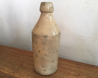 Antique Stoneware Beer Bottle, 1800s, Plain Pottery, Rustic Decorative Object