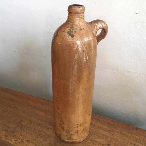 Antique German Stoneware Bottle, 1800s, Plain Pottery, Roisdorfer Mineral Quelle, Rustic Decorative Object