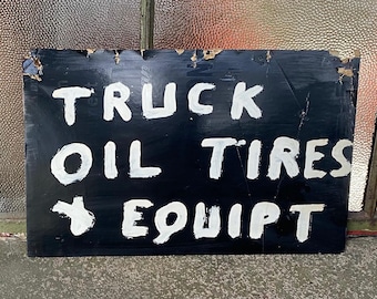 Authentic DIY shop sign, Enamel on Cardboard Folk Art