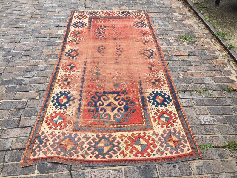 Antique Caucasian Threadbare Rug Vintage Runner Antique Etsy