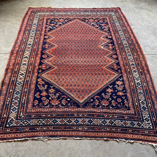 Antique 5'3 x 6'8 Hand-knotted Rug #128 circa 1920s. Boteh Tribal Rug. free domestic shipping.