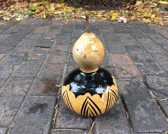 Dried Handpainted Gourd / Fall Decoration / Table Centerpiece / Hand Painted Pinstriped / Folksy Artsy Boho