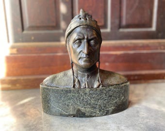 Antique cast bronze bust of Dante Alighieri 12"tall