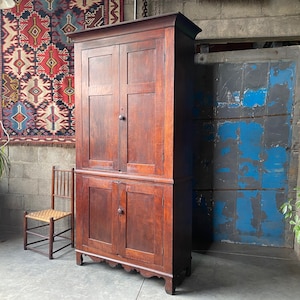 19th Century Antique Cherry Cabinet, Country Storage Cupboard c.1860s USA