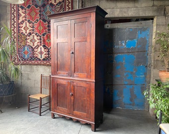 19th Century Antique Cherry Cabinet, Country Storage Cupboard c.1860s USA