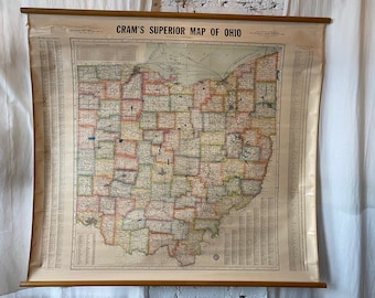 Large Hanging Map of Ohio, Cram's c.1960s