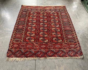 Antique 4'5 x 4'll Hand-knotted Rug #132 circa 1900. Geometric Tribal Rug. free domestic shipping.