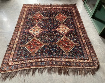 Antique 4'11 x 6' Hand-knotted Rug #131 circa 1920s. Bird Rug. Geometric Tribal Rug. free domestic shipping.