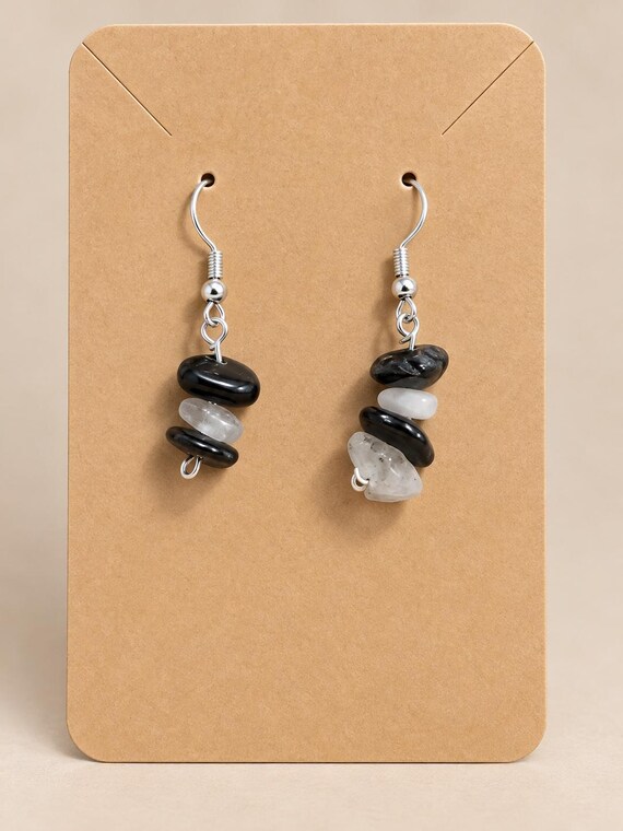 Black and White Stone Earrings, Boho Dangle Jewelry