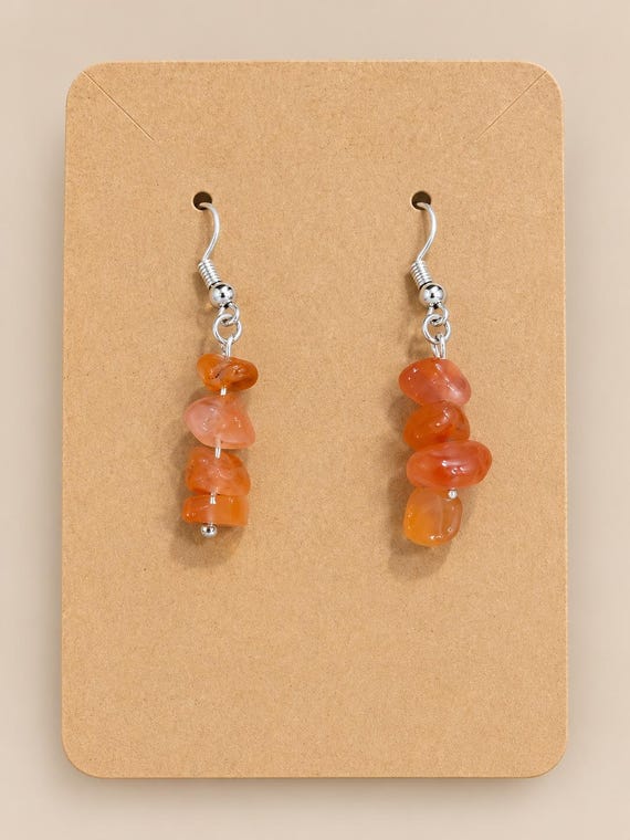 Orange Stone Earrings, Handmade Dangle Jewelry