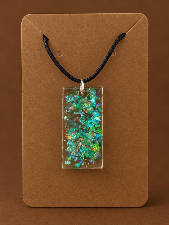 Resin Pendant Necklace with Glitter, Boho Jewelry