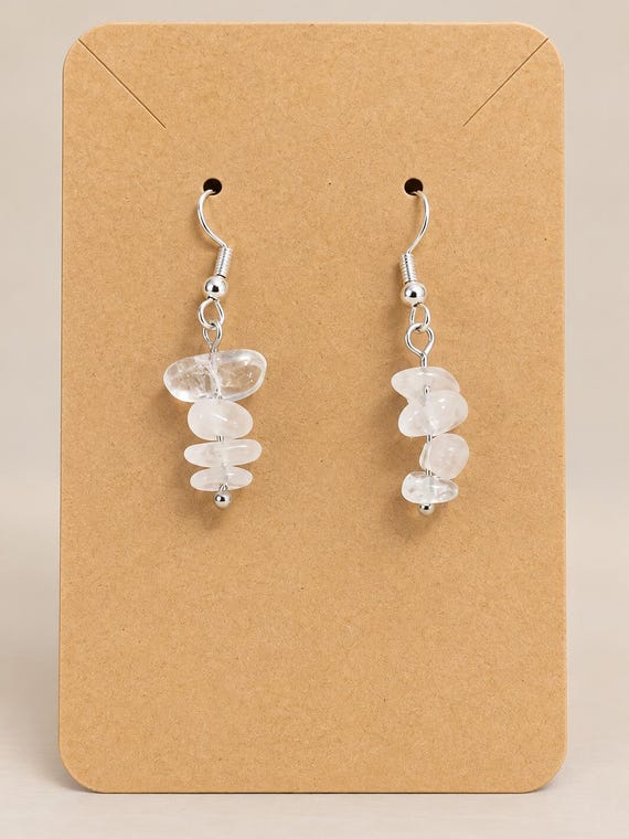 Handmade Stone Earrings: Clear Quartz, Silver Hooks, Boho Style