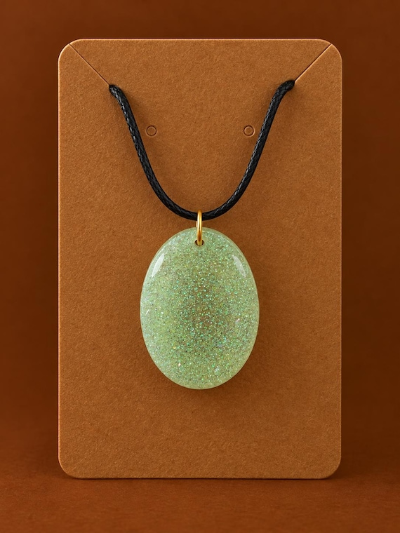 Oval Glitter Resin Pendant Necklace – Boho Sparkle Jewelry