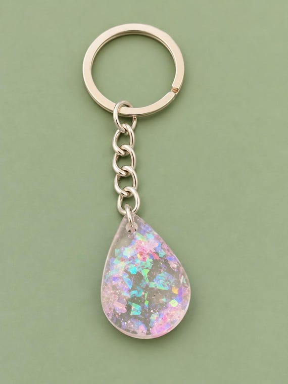 Pink Glitter Resin Keychain, Tear Drop Pendant