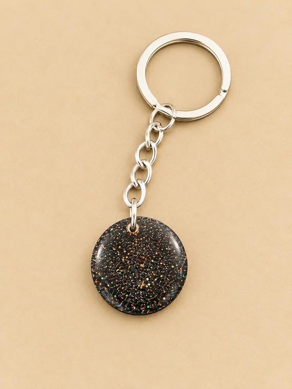 Glitter Resin Keychain: Sparkling Black Disc Charm