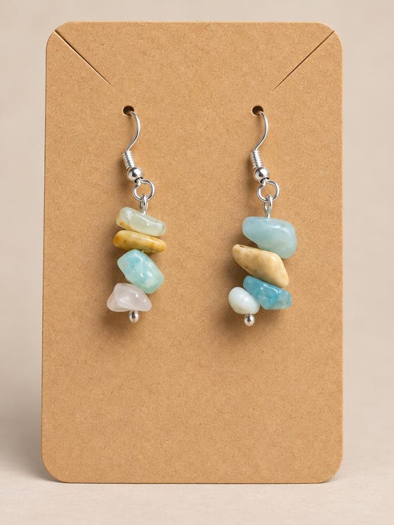 Handmade Stone Earrings: Turquoise, Yellow, White Gemstone Dangles