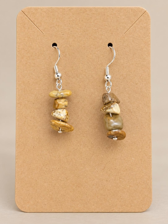 Handmade Stone Earrings: Natural Pebble Dangles, Boho Jewelry