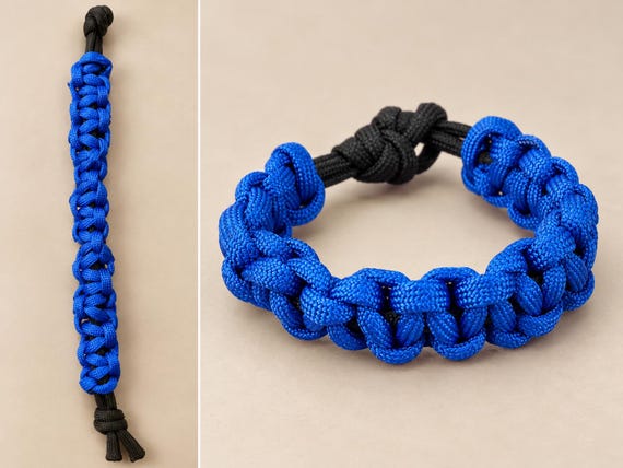 Blue Paracord Bracelet with Metal Charm, Adjustable Fit