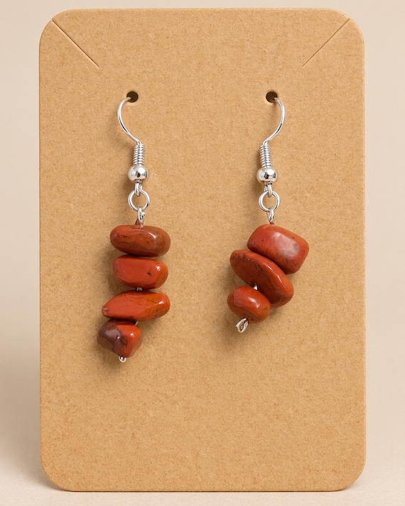 Handmade Stone Earrings: Rustic Orange Pebble Dangle Jewelry