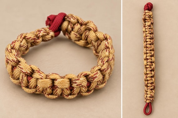 Beige Maroon Cobra Style Parachord Bracelet