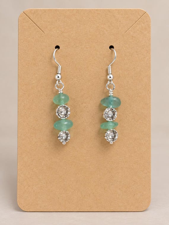 Green Stone & Crystal Dangle Earrings – Boho Jewelry