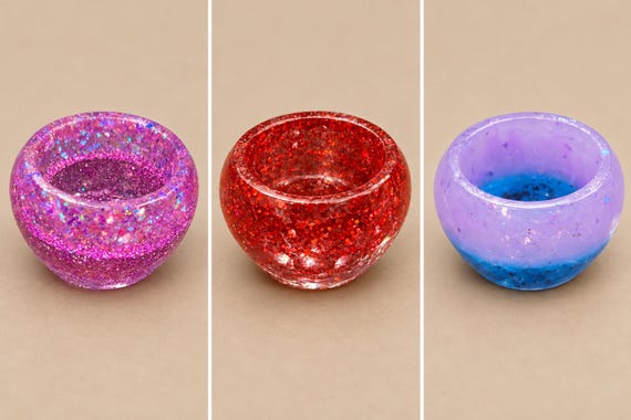 Glitter Glass Ring Dish, Knick Knack Holder (Set of 4)