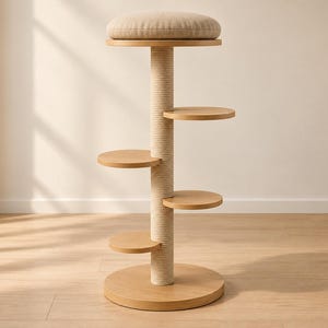 Vertical Cat Tree with Round Platforms and a Cushioned Top Perch